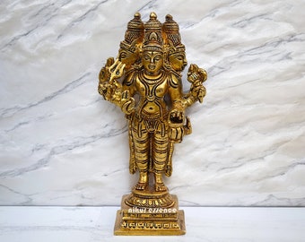 Brass Dattatreya idol,Brahma Vishnu Shiva Mahesh Trimurti Figurine Trinity Idol Dattatreya Tridev for Home Office Temple Decor Gift 6 Inch