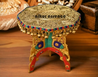 Handmade Puja Chowki Stand Traditional Brass Mukali Stool Pooja Items- 4.5  Inch