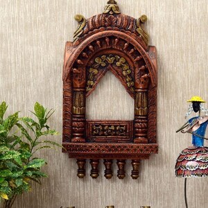 Jharokha wooden Hand-painted Wall , Indian wooden Wall jharokha, Home Decor wooden Wall Art, Metal Wall Hanging, Wood Wall Sculpture, Indian image 1