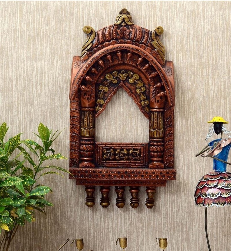 Jharokha wooden Hand-painted Wall , Indian wooden Wall jharokha, Home Decor wooden Wall Art, Metal Wall Hanging, Wood Wall Sculpture, Indian image 1