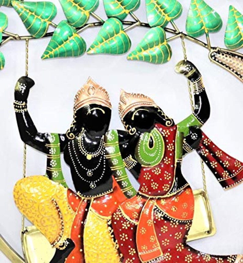 Round Krishna With Tree Indian Metal Wall Art Home Decor Etsy