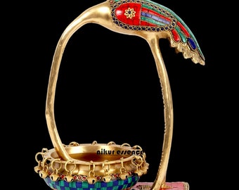 Brass Urli of Leaning Flamingo ,Traditional Bowl,Home Decor Gift, Indian Brass Art, Brass Figurine Large, Home Decor,Brass Oil Lamp diya pot