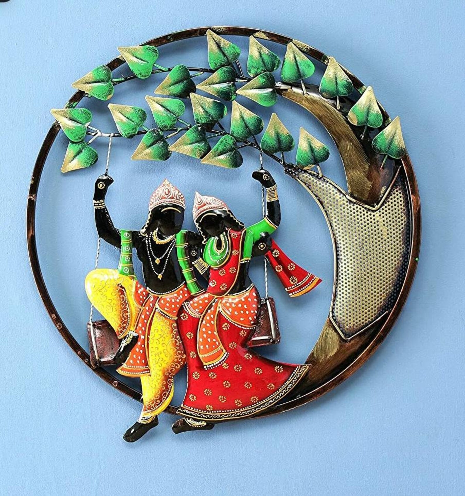 Round Krishna With Tree Indian Metal Wall Art Home Decor Etsy UK