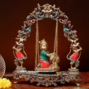 Radha and Krishna Swing jhula Brass Statue, Home Decor Gift