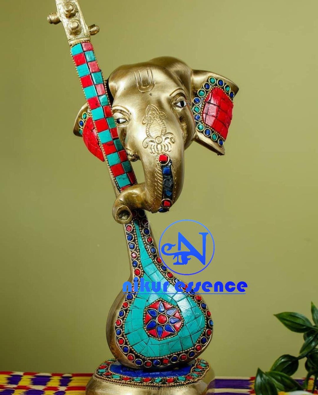 12.5 Musician Ganesha Brass Statue,home Decor Gift, Indian Brass Art