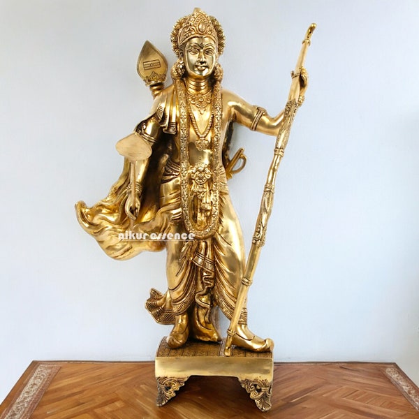 Lord Rama Messing Idol, große Größe 26 Zoll Ram mit Dhanush indische Messing Kunst, Ayodhaya Lord Rama mit Pfeil und Bogen Messing Kapital Statue