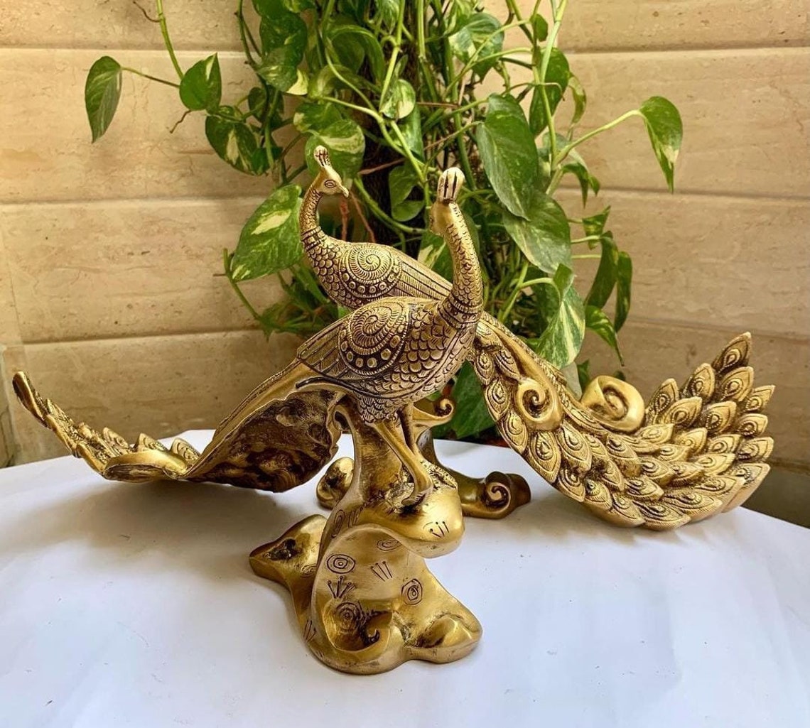 Big Brass Peacock Figurine Home Decor Gift Indian Brass Art Etsy