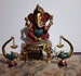 11'' Ganesha Brass Statue with parrot ( set of 2) & chowki , Home Décor Gift, Indian Brass Art, Brass God Idol, Brass Sculpture 