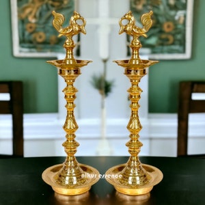 Brass Diya 16",20",24",30",36",48",60",72"  Annapakshi Kuthu Vilakku ,Brass diya Stand,brass oil lamp,Long diya