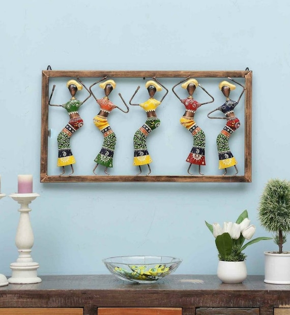 5 Dolls Beautiful Frame Indian Metal Wall Art Home Decor Gift