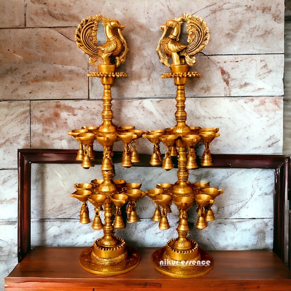 Big Brass Kuthu Vilakku large Annapakshi Multifold Diya Stand
