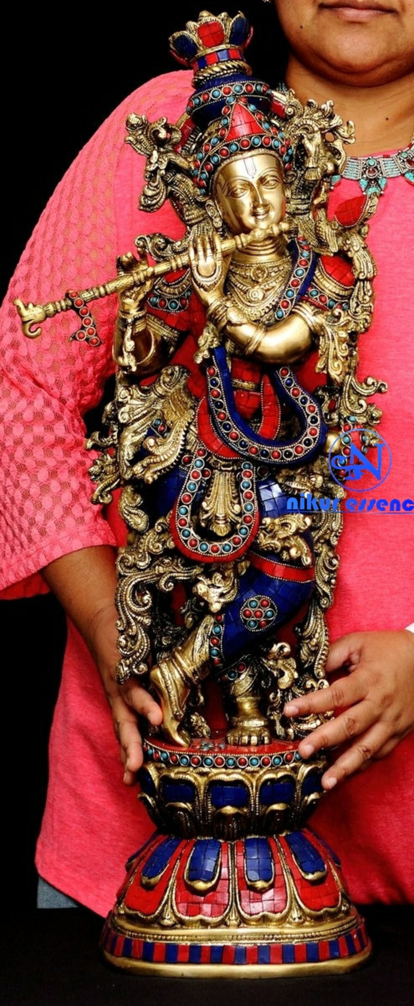 75 Cm Large Krishna Brass Statue Krishna Brass Large Etsy