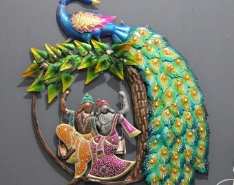 Radha Krishna peacock Indian Metal wall frame Art, Home Decor gift, Metal Sculpture, Home Warmimg Gift,Indian Handicrafts, Craftsman Metal