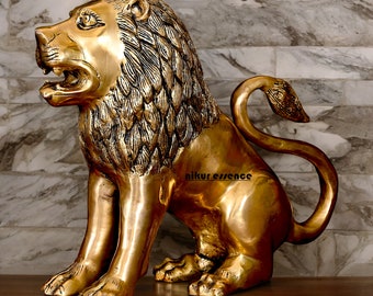 Brass Lion figurine, Home Decor Gift, Indian Brass Art, Brass God Idol, Brass Sculpture, Brass Figurine Large Statue