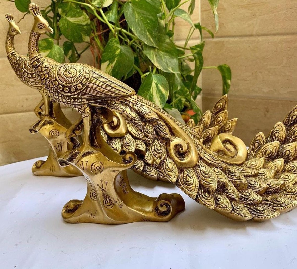 Big Brass Peacock Figurine Home Decor Gift Indian Brass Art Etsy