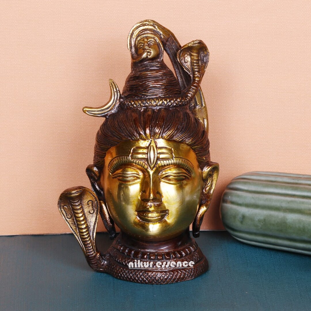 Messing Lord Shiva gezicht hoofd met Sheshnaag Murti Shiv standbeeld