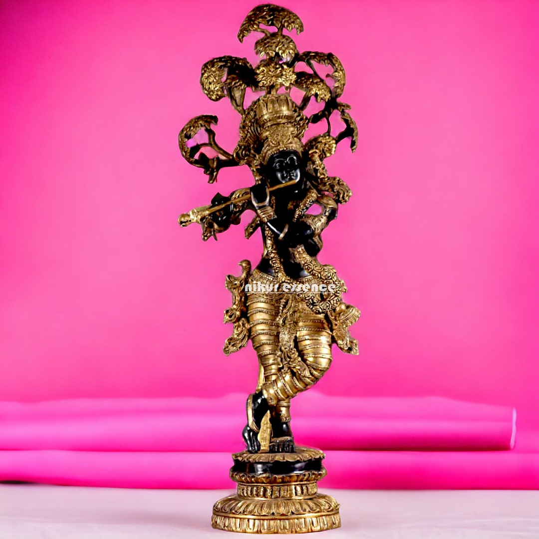 Very Big Krishna 58 Inches Brass Idol With Tree ,krishna Brass Idol,brass Lord Krishna Statue