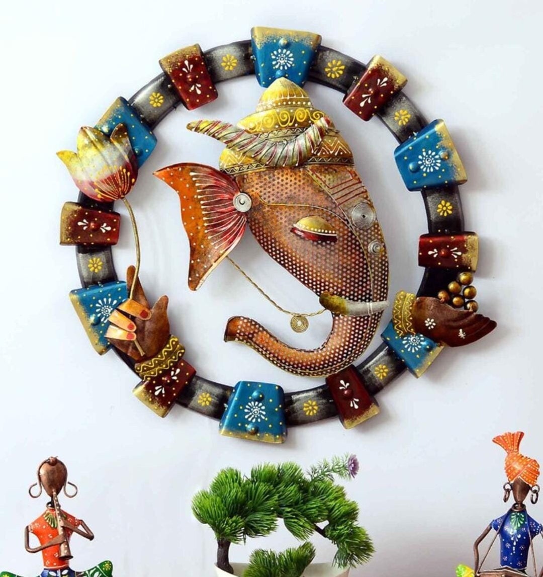 Antique Ganesha Indian Metal Wall Art Home Decor Gift Metal Etsy