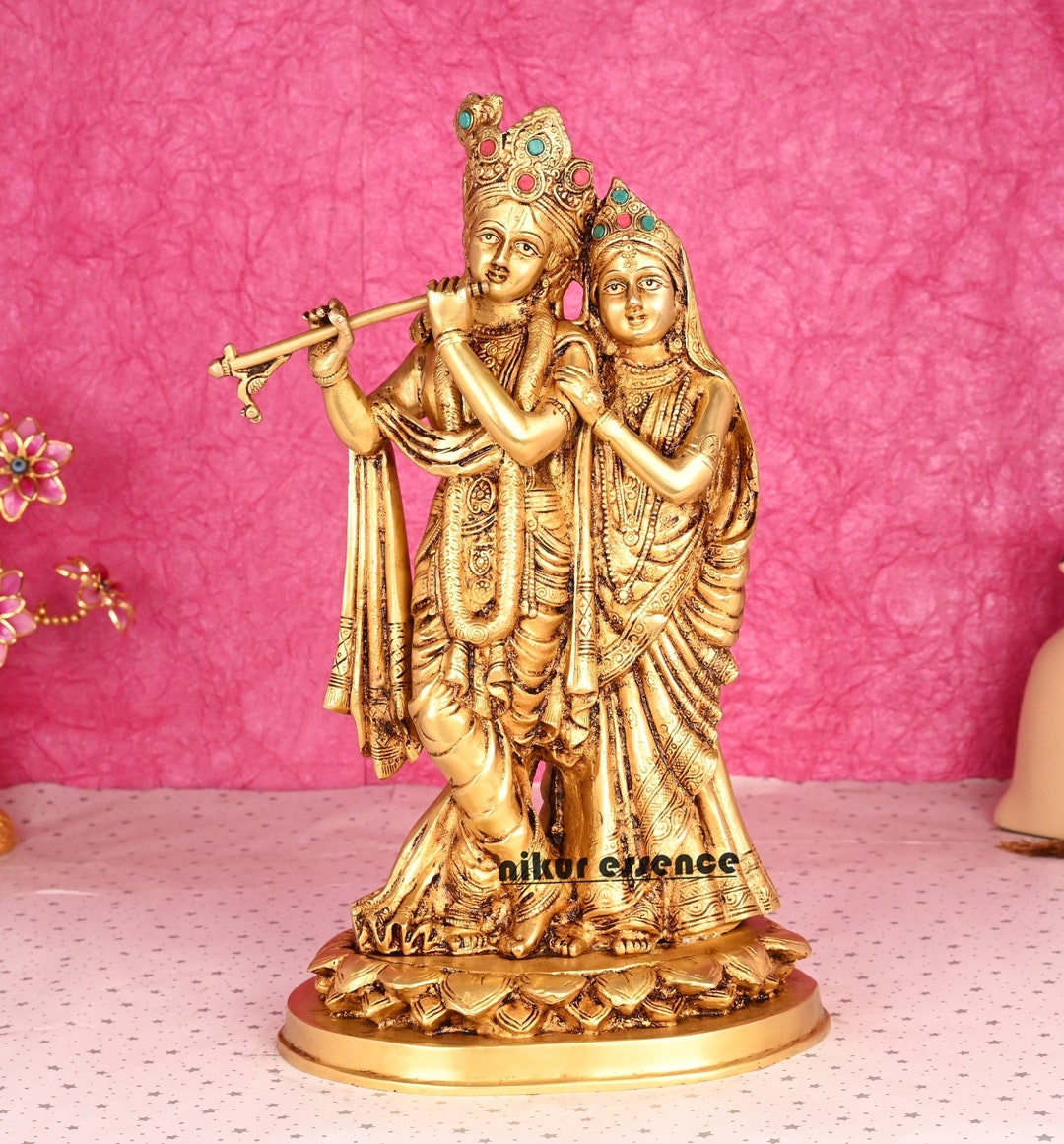 14 Radha Krishna Brass Idol/ Vintage Brass Idol / Radhe Krishna Brass Idol/ Indian Brass Art