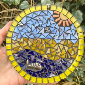 Art de la mosaïque, plaque de bord de mer en mosaïque, mosaïque pour mur de jardin, art mural de plage, mosaïque de jardin, cadeau sur le thème de la plage, art de bord de mer, décoration de maison de plage image 6