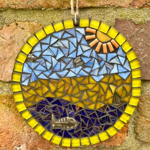 Art de la mosaïque, plaque de bord de mer en mosaïque, mosaïque pour mur de jardin, art mural de plage, mosaïque de jardin, cadeau sur le thème de la plage, art de bord de mer, décoration de maison de plage image 5