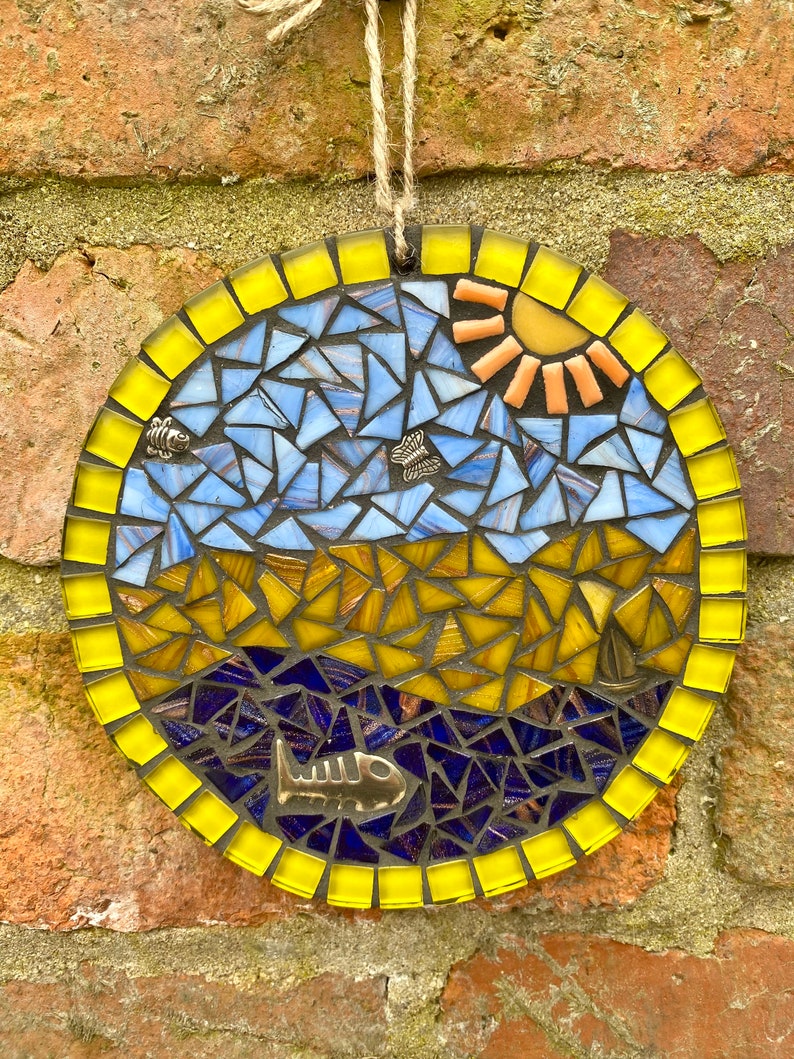 Art de la mosaïque, plaque de bord de mer en mosaïque, mosaïque pour mur de jardin, art mural de plage, mosaïque de jardin, cadeau sur le thème de la plage, art de bord de mer, décoration de maison de plage image 5