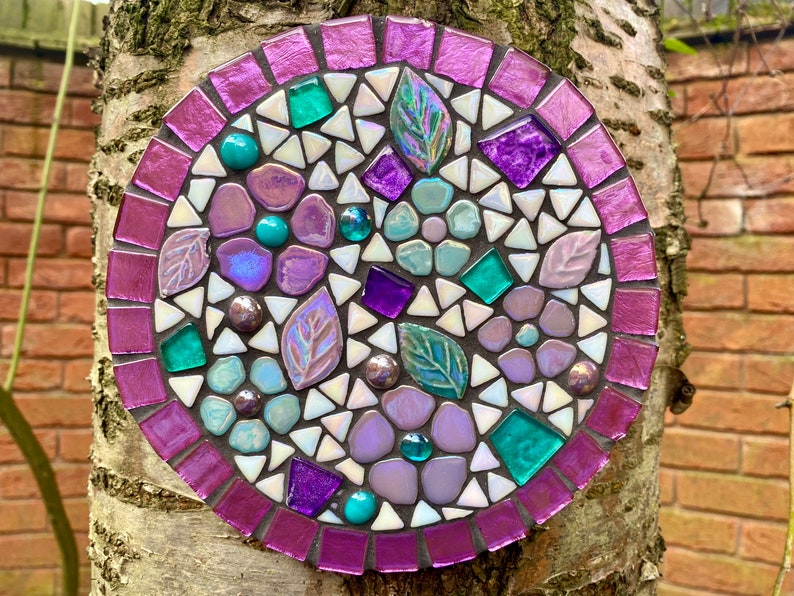 Mosaic wall decor, garden wall art, garden wall mosaic, garden shelf art, housewarming gift, mosaic flower art, handmade garden gift image 1