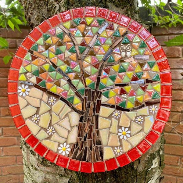 Tree of life art, mosaic tree of life, garden decor, anniversary gift, unique garden gift for men, handmade gift for her, mosaic wall plaque