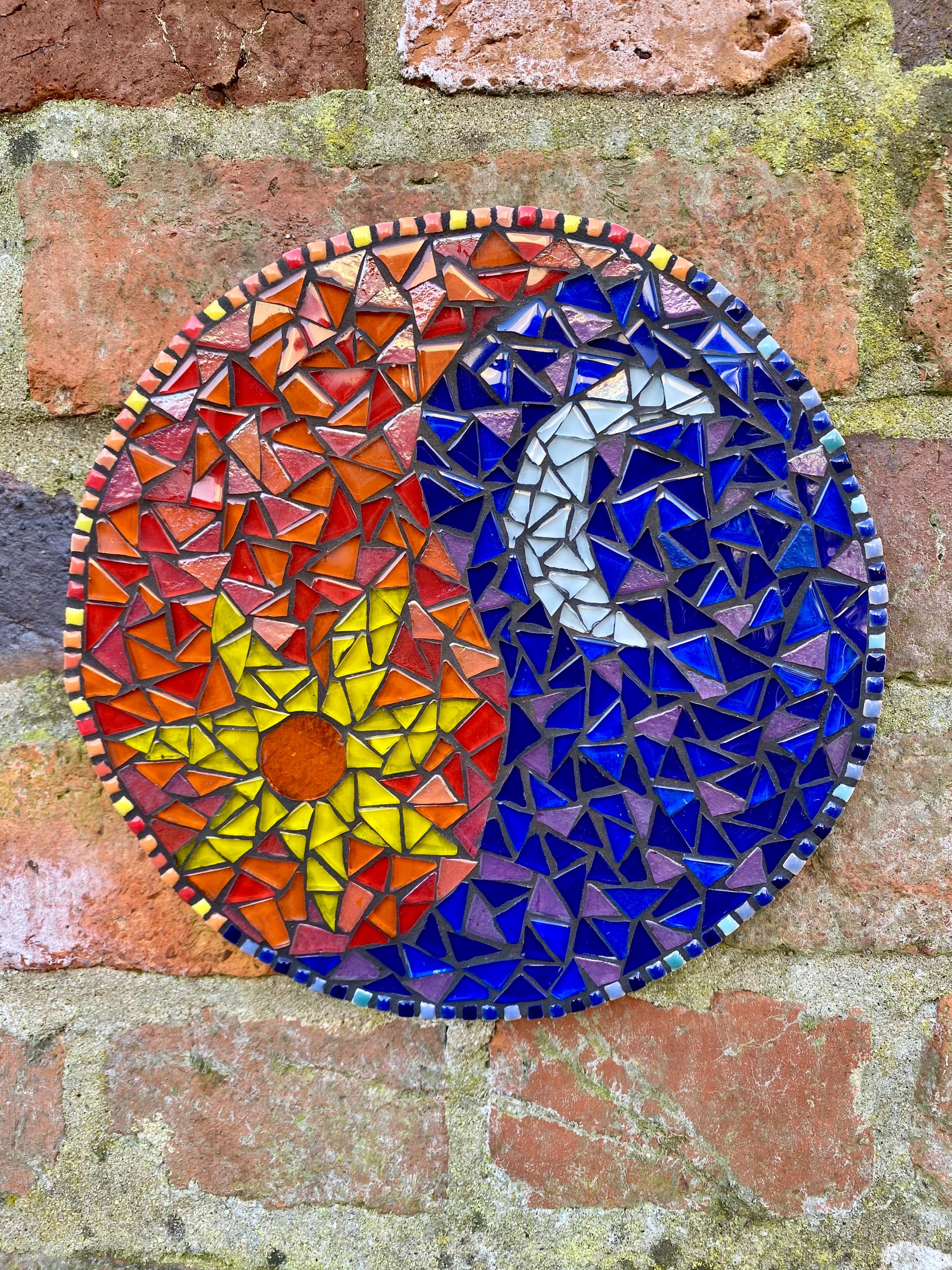 Yin Yang Mosaic Wall Art: Iridescent Sun and Moon Garden Decor - Etsy