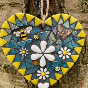 Mosaic heart, mosaic art, mosaic for garden wall, cottage decor,garden mosaic, wall art, garden decor, home decor image 9