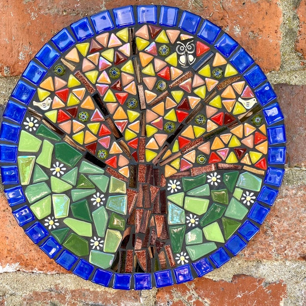 Tree of life art, mosaic tree of life, garden decor, anniversary gift, garden gift for men, handmade gift for her, mosaic wall plaque