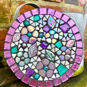 Mosaic wall decor, garden wall art, garden wall mosaic, garden shelf art, housewarming gift, mosaic flower art, handmade garden gift image 2