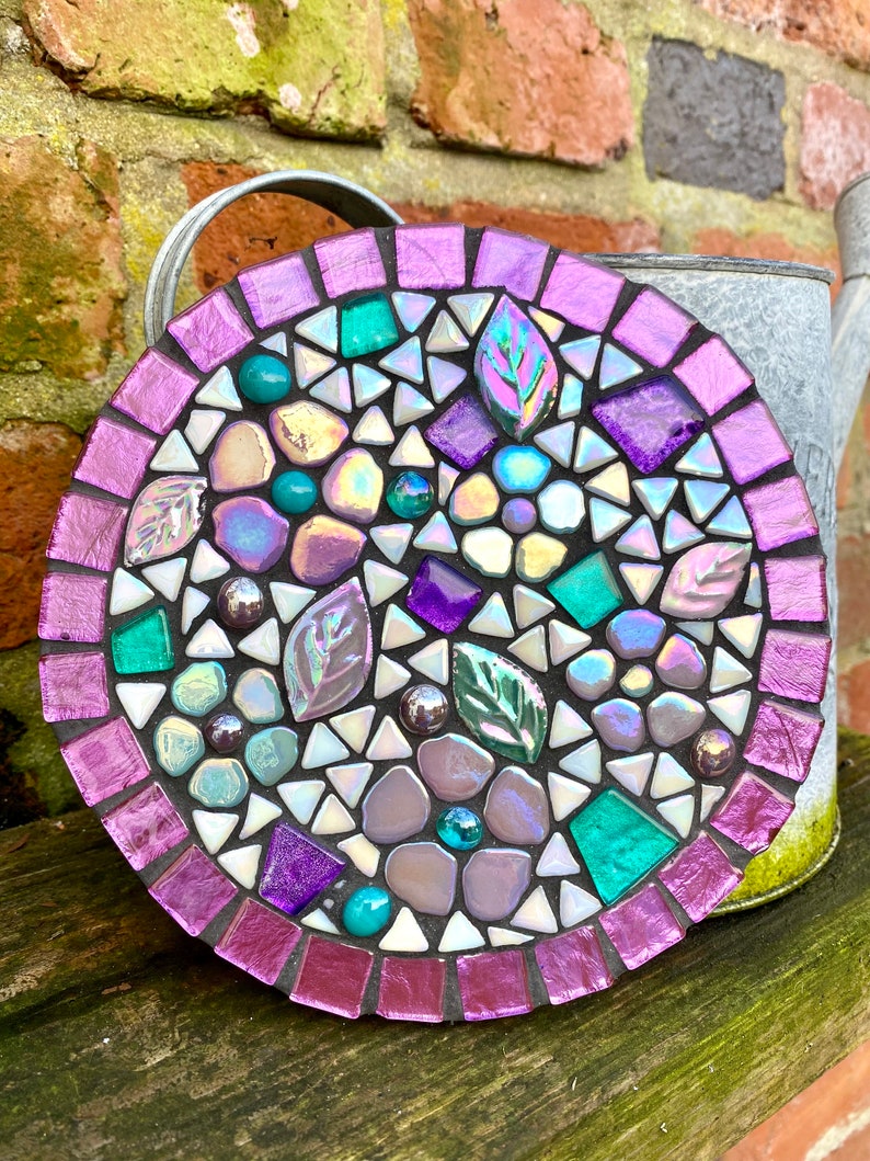 Mosaic wall decor, garden wall art, garden wall mosaic, garden shelf art, housewarming gift, mosaic flower art, handmade garden gift image 2