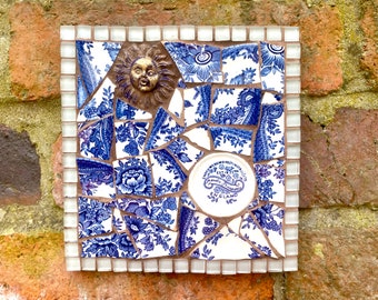 Mosaic art, wedgewood decor, broken china mosaic, bespoke wall art, garden wall art, gift for him, Mother’s Day art gift, unique art gift,