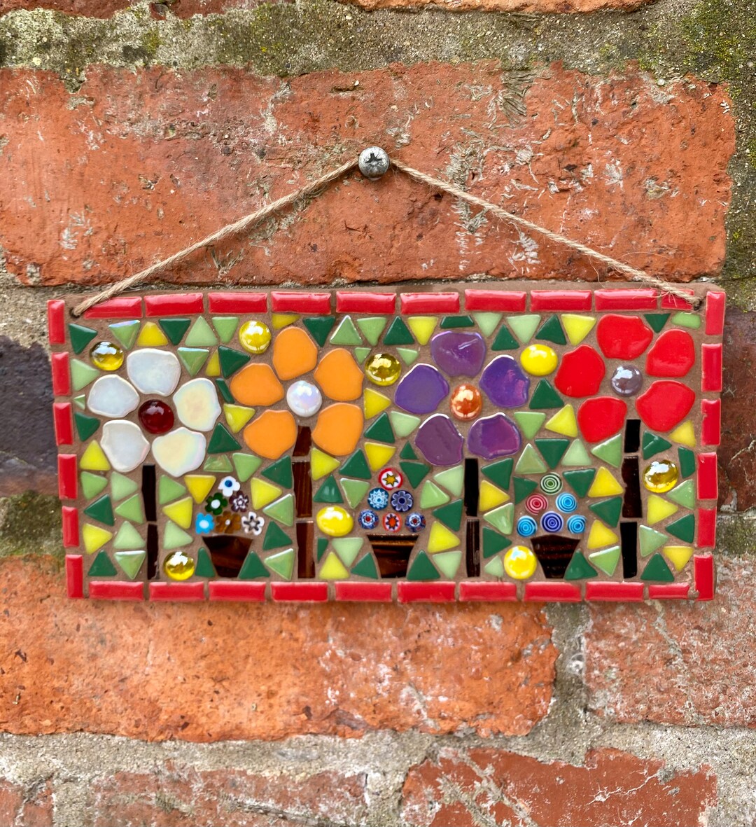 Mosaic Wall Plaque Garden Wall Plaque Garden Decor Handmade Etsy