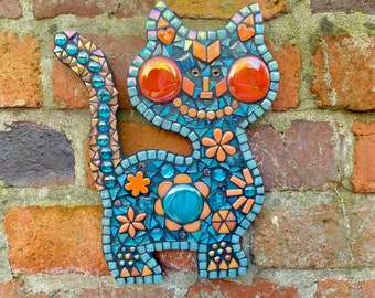 Mosaïque de chat, art abstrait de chat, ornement d’étagère de chat, ornement de jardin de chat, cadeau pour les amoureux de chat, art de chat funky, œuvre d’art sur mesure, décoration intérieure