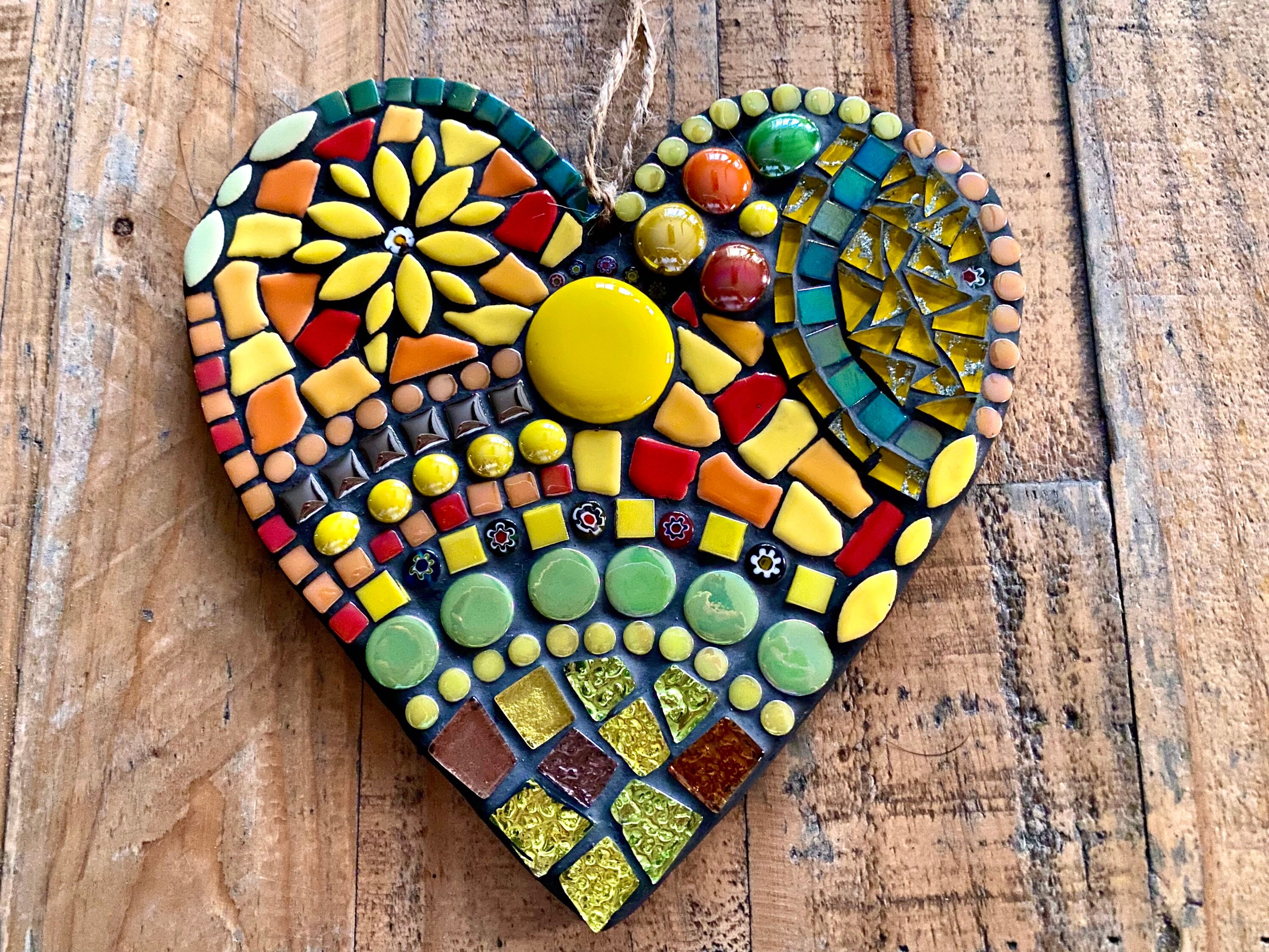 Yellow, orange and green mosaic heart, farmhouse kitchen decor, boho …