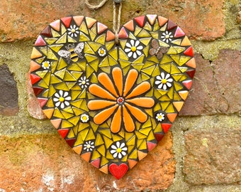 Mosaic heart, mosaic art, mosaic for garden wall, cottage decor, garden mosaic, wall art, garden decor, home decor, gift for her, heart gift