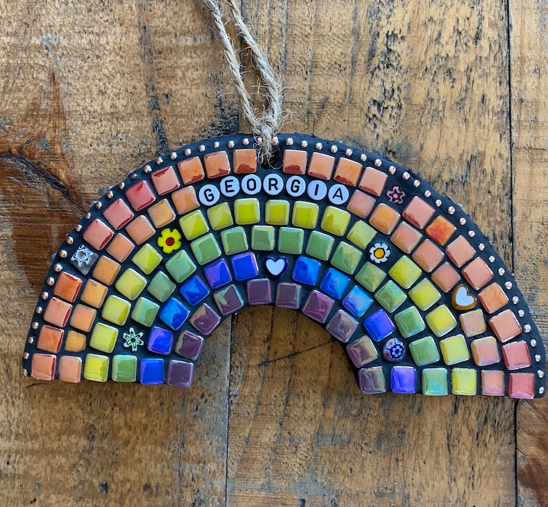 Personalised mosaic, rainbow memorial gift, personalised garden memorial, pet memorial, rainbow wall art, personalised decor, gift for loss image 9