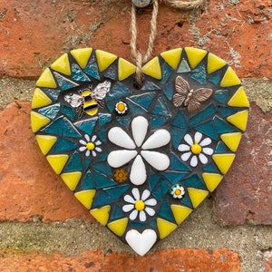 Mosaic heart, mosaic art, mosaic for garden wall, cottage decor,garden mosaic, wall art, garden decor, home decor image 6