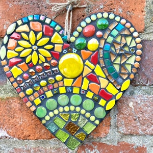 Mosaic garden heart, wall decor, garden decor, bright hanging heart, garden mosaic heart, mosaic garden ornament