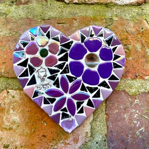 Mosaic heart, mosaic heart wall decoration, , cottage decor, girls bedroom decor, unique handmade gift, teenage girl gift, pink purple heart