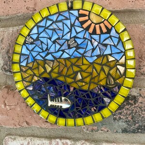 Art de la mosaïque, plaque de bord de mer en mosaïque, mosaïque pour mur de jardin, art mural de plage, mosaïque de jardin, cadeau sur le thème de la plage, art de bord de mer, décoration de maison de plage image 8