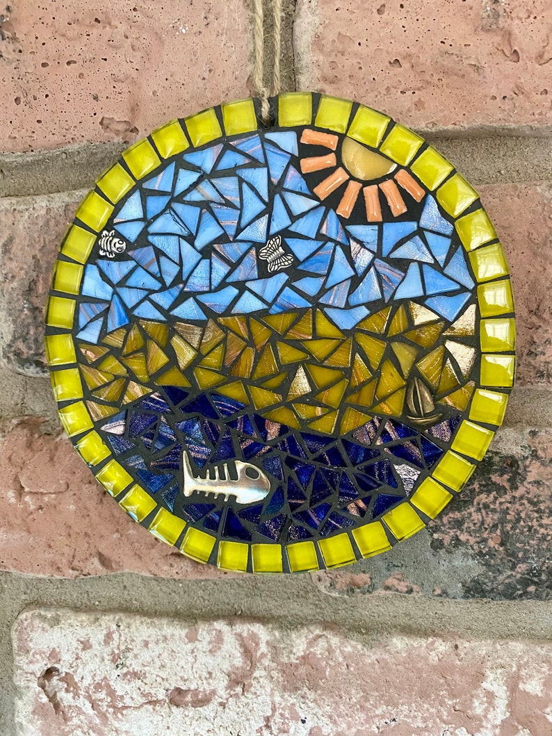 Art de la mosaïque, plaque de bord de mer en mosaïque, mosaïque pour mur de jardin, art mural de plage, mosaïque de jardin, cadeau sur le thème de la plage, art de bord de mer, décoration de maison de plage image 8