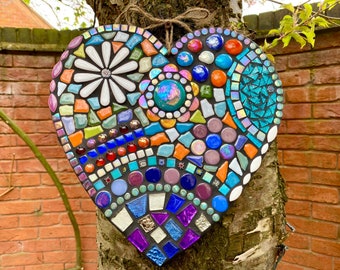 large mosaic garden heart, garden decor, garden gift, outdoor ornament, garden art, mosaic art