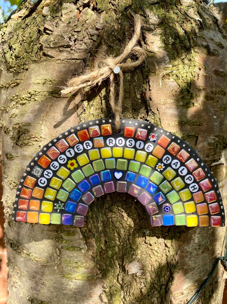 Personalised mosaic, rainbow memorial gift, personalised garden memorial, pet memorial, rainbow wall art, personalised decor, gift for loss image 8