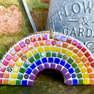 Rainbow mosaic, rainbow wall art, garden decoration, memorial over the rainbow, home wall art, stocking filler, gift for nhs worker