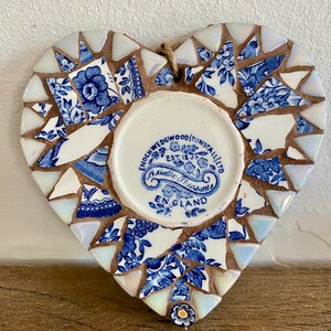 Cœur de jardin en mosaïque, décoration de jardin, art de la mosaïque, art mural coeur bleu, carreau de mosaïque, art de la Chine en bois compensé, décoration bohème, cadeau de jardin, cadeau pour lui image 5