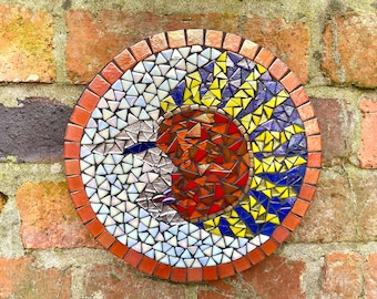 Mosaic wall plaque, sun and moon mosaic, garden art, bespoke mosaic art, housewarming garden gift, garden decor, celestial mosaic