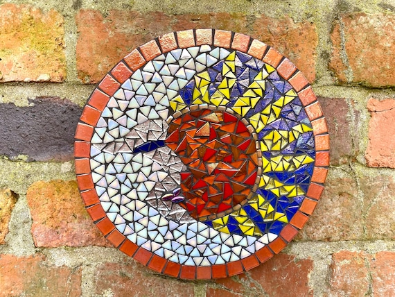 Mosaic Wall Plaque, Sun and Moon Mosaic, Garden Art, Bespoke